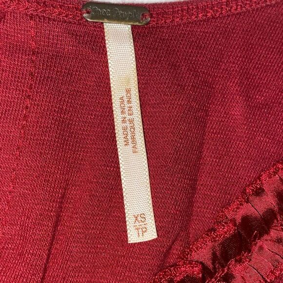 New w/out tags Free People Rose Red Beaded Dress flutter trim XS - Picture 10 of 16